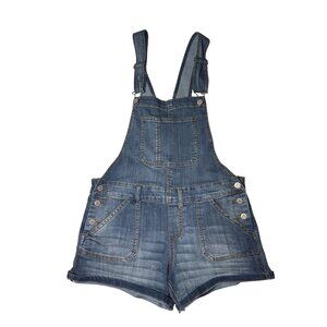 RSQ Woman's M Blue Denim Stretch Knit Shortalls Overalls Shorts